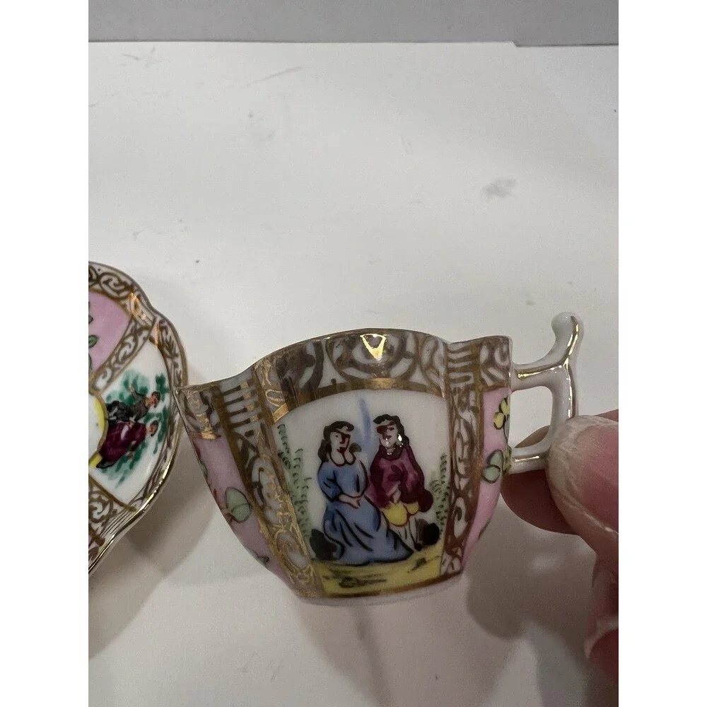 Vintage Dresden Style Hokutosha Occupied Japan Hand Painted Pink Courting Couple